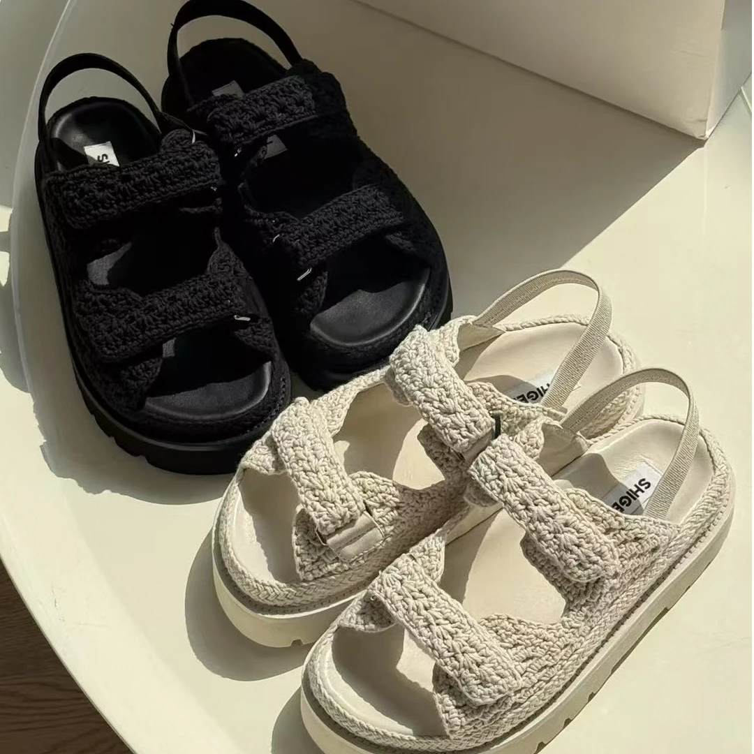 诗歌兰女鞋2025夏厚底魔术贴露趾休闲沙滩凉鞋2608-16