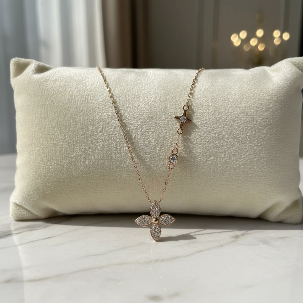 18k金镶嵌天然钻石小四叶老花套链XC