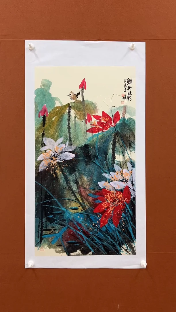 国画李文峰小三尺亮彩花鸟