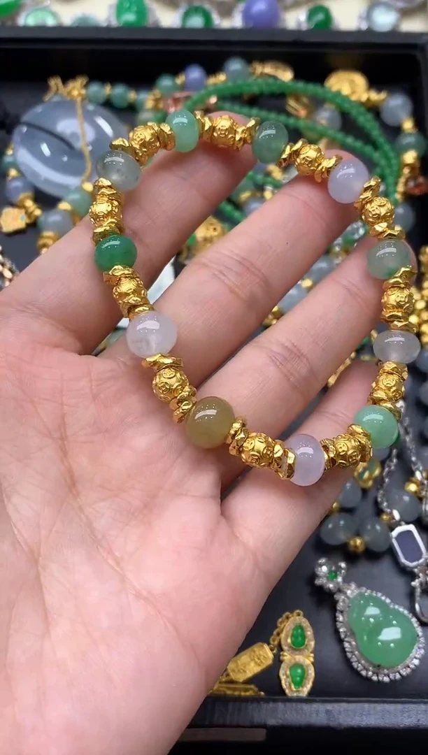 足金镶嵌手链翡翠652-中国好珍宝