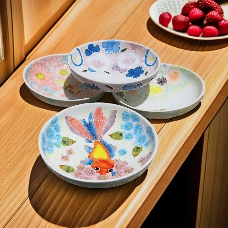 濑户烧濑户烧手绘浮雕家用陶瓷7英寸荣耀盘.饭盘餐盘