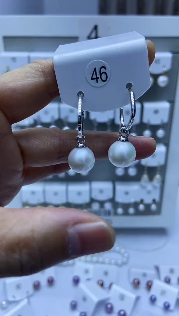 银S925镶嵌耳饰淡水珍珠46