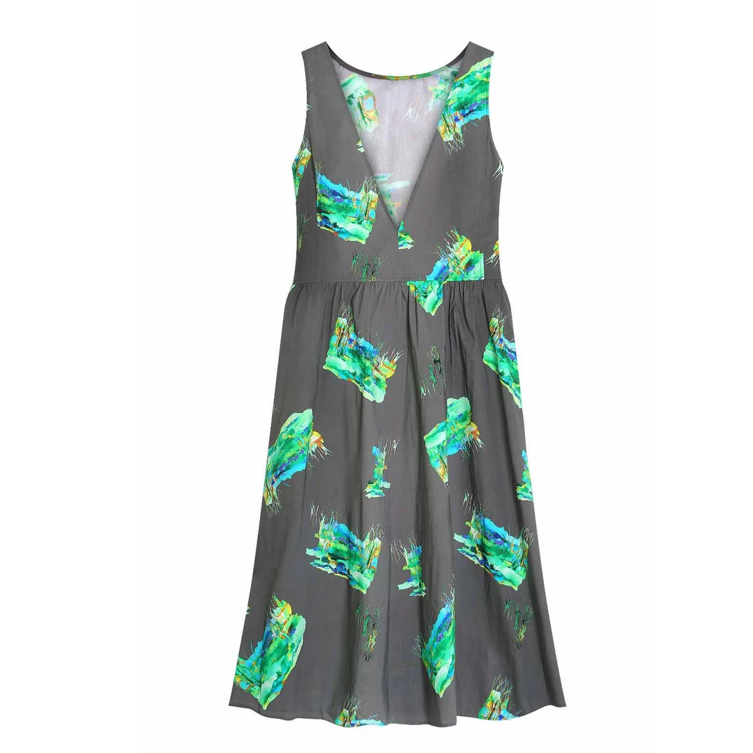 张静初她绽放法式碎花夏季连衣裙裙子高端设计感宽松慵懒风长裙HG