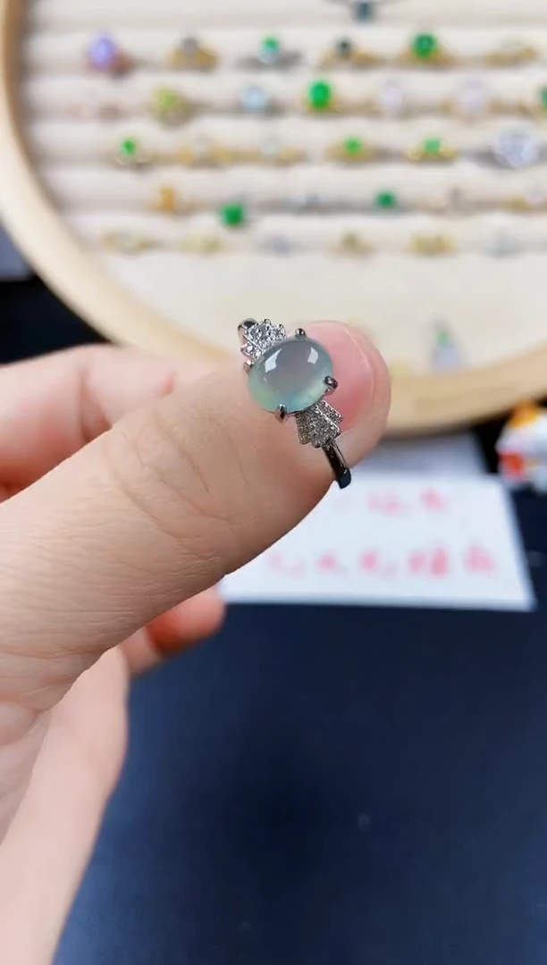 翡翠戒指银S925镶嵌48989