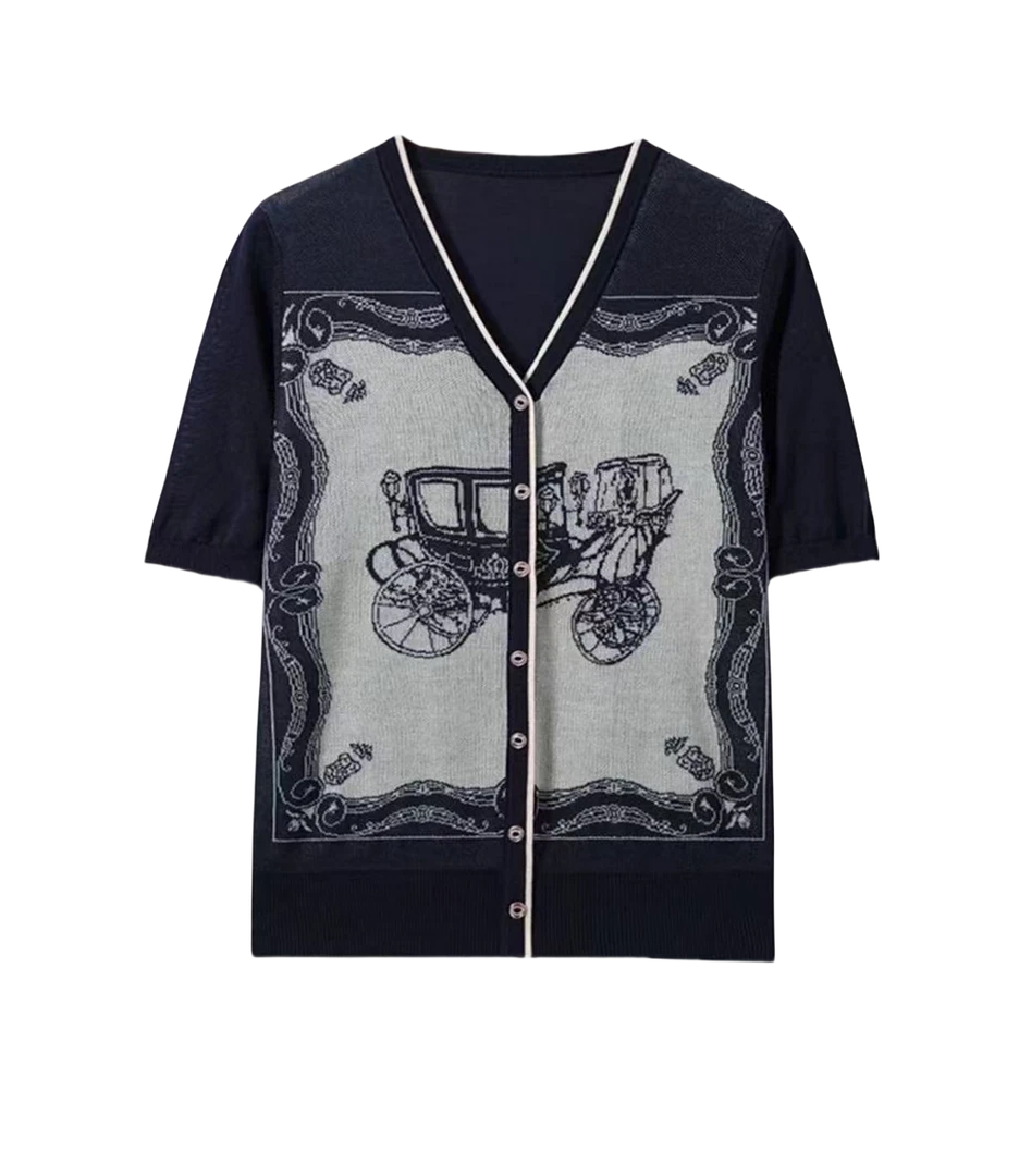 韩系新款复古马车撞色时尚气质V领排口高级减龄针织衫X196