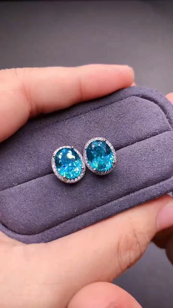 银S925镶嵌耳饰帕拉依巴碧玺00