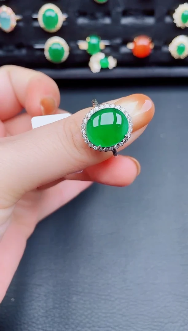 【闪购商品】翡翠戒指银S925镶嵌天然a货翡翠94