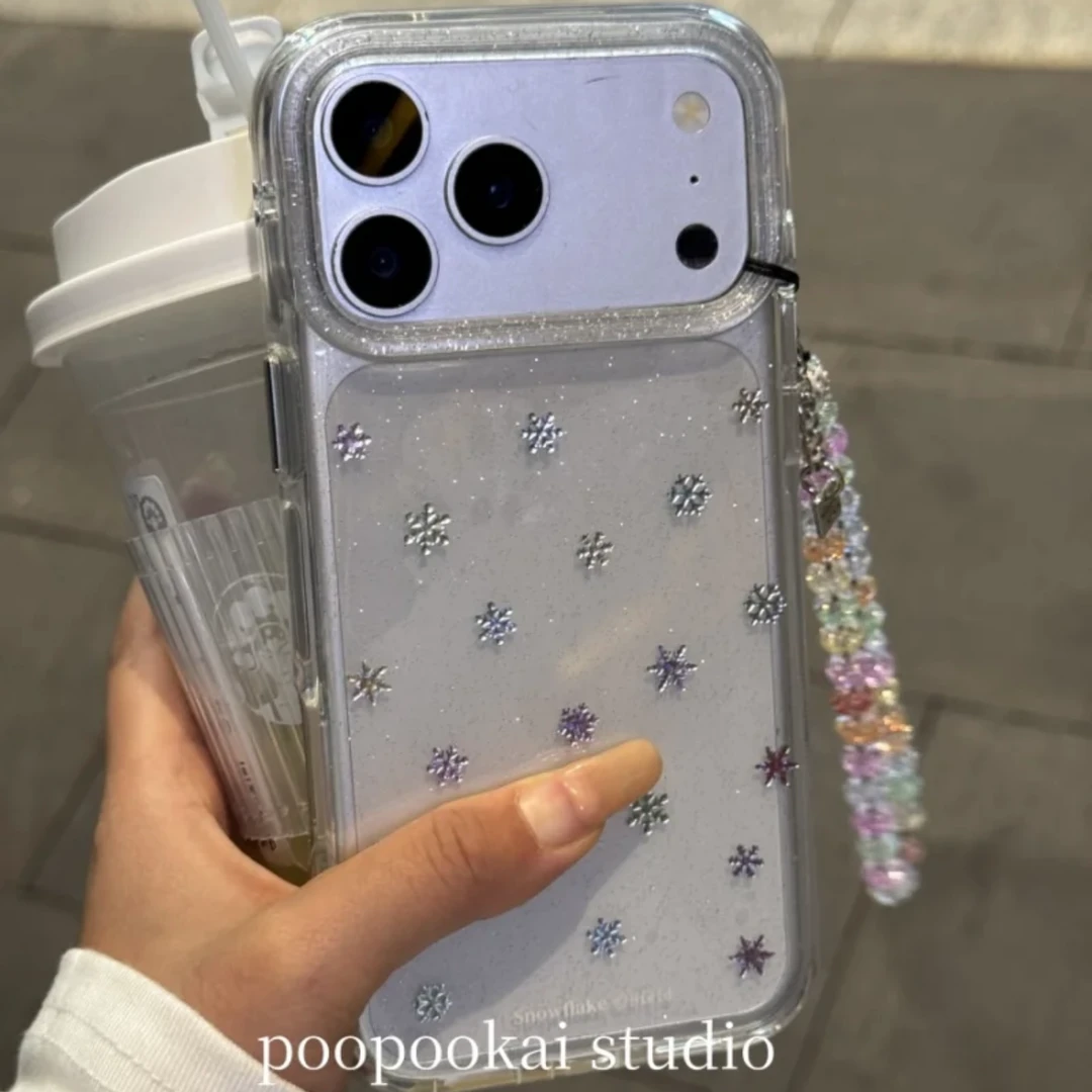透明闪粉彩色雪花手机壳适用于苹果17promax/16防摔包相机键ins