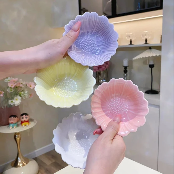 【4个装】高颜值法式陶瓷花朵味碟蘸料碟子醋碟小碟子餐具釉下彩碟