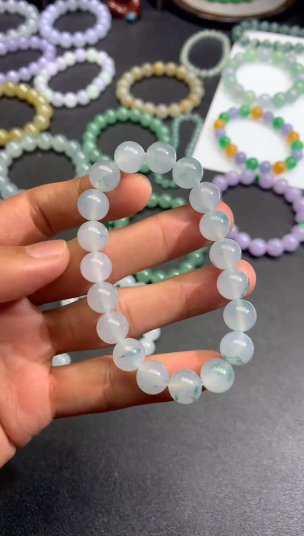 未镶嵌手链翡翠天然缅甸翡翠A货冰飘晴蓝手串卡10mm