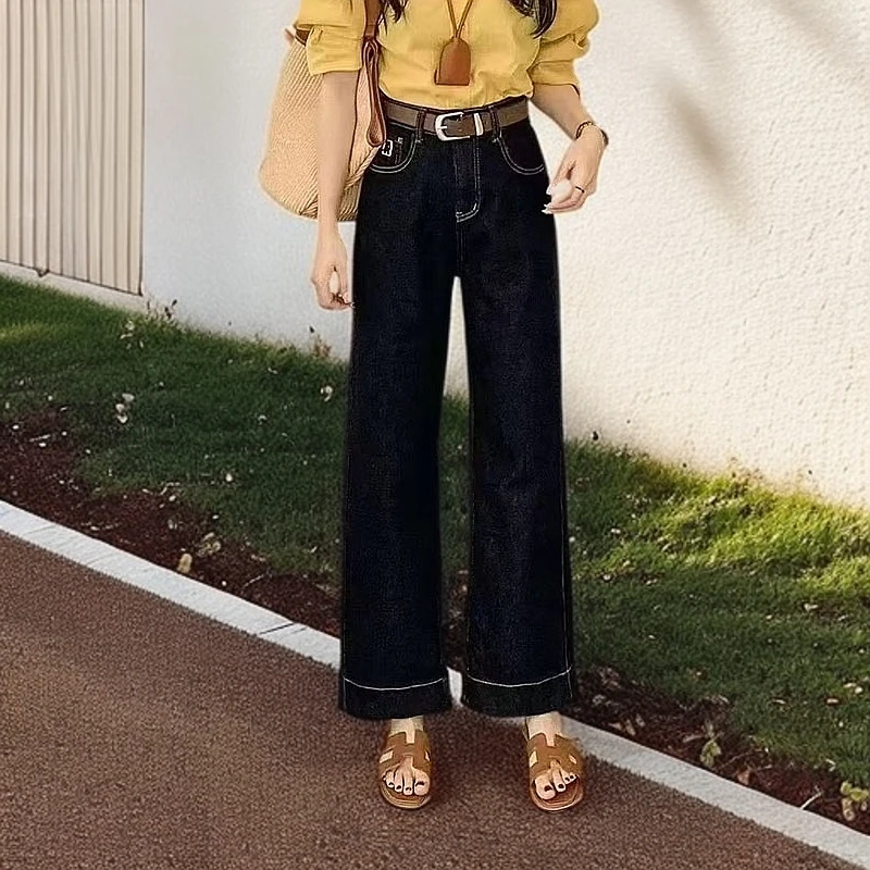 9250九分牛仔裤春季阔腿裤时尚百搭显瘦直筒牛仔宽松韩版直筒裤