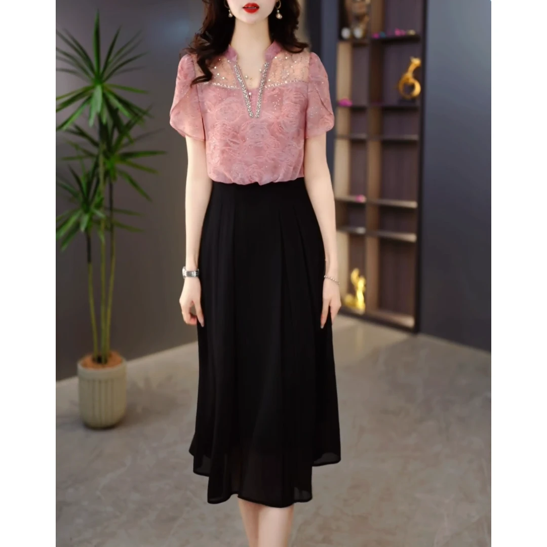 玖姿正品高端精致时尚连衣裙女2025夏季新款女士假两件修身显瘦中