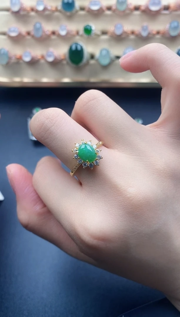 翡翠戒指银S925镶嵌天然a货翡翠