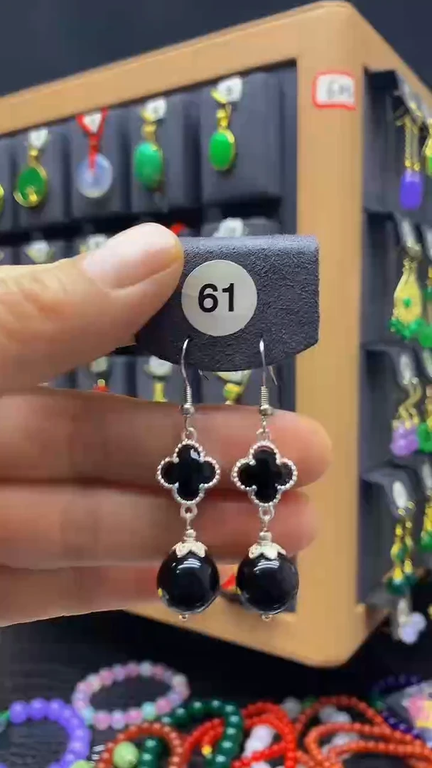 【闪购商品】黑曜岩耳饰银S925镶嵌耳饰