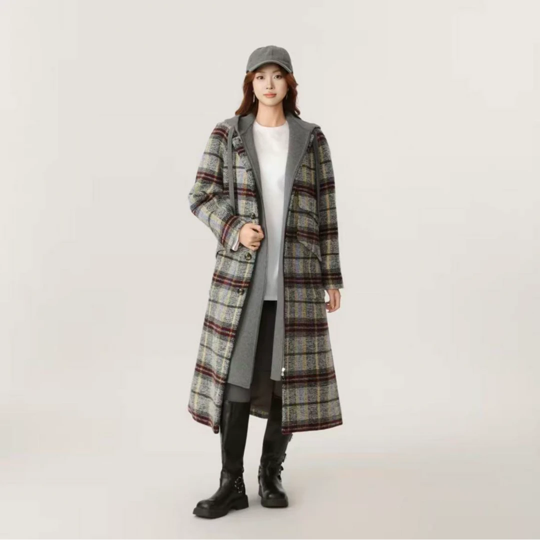 AMASS/阿玛施秋冬高级感复古格纹双面呢气质百搭绵羊毛大衣540093