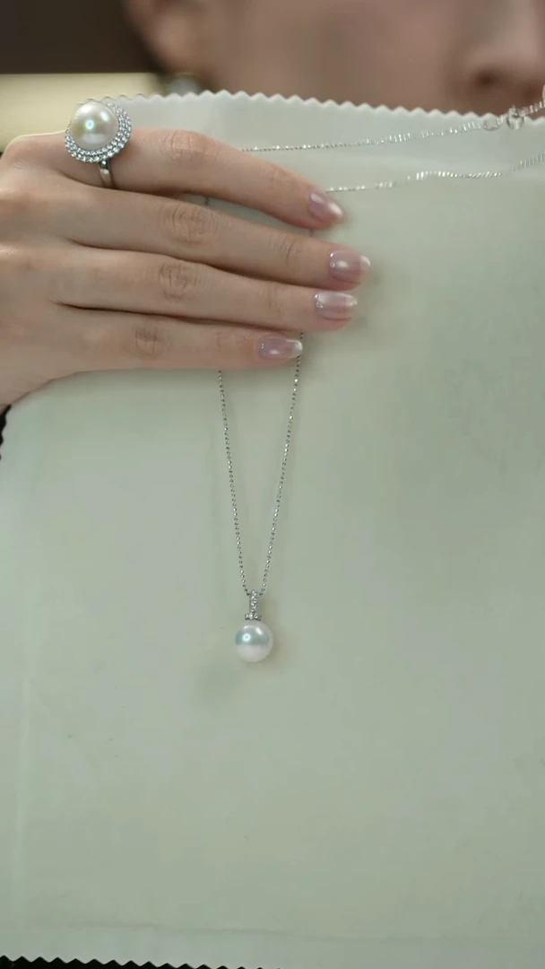 项链银S925镶嵌淡水珍珠11 -12mm s925 奶嘴扣万能可掰扣极光