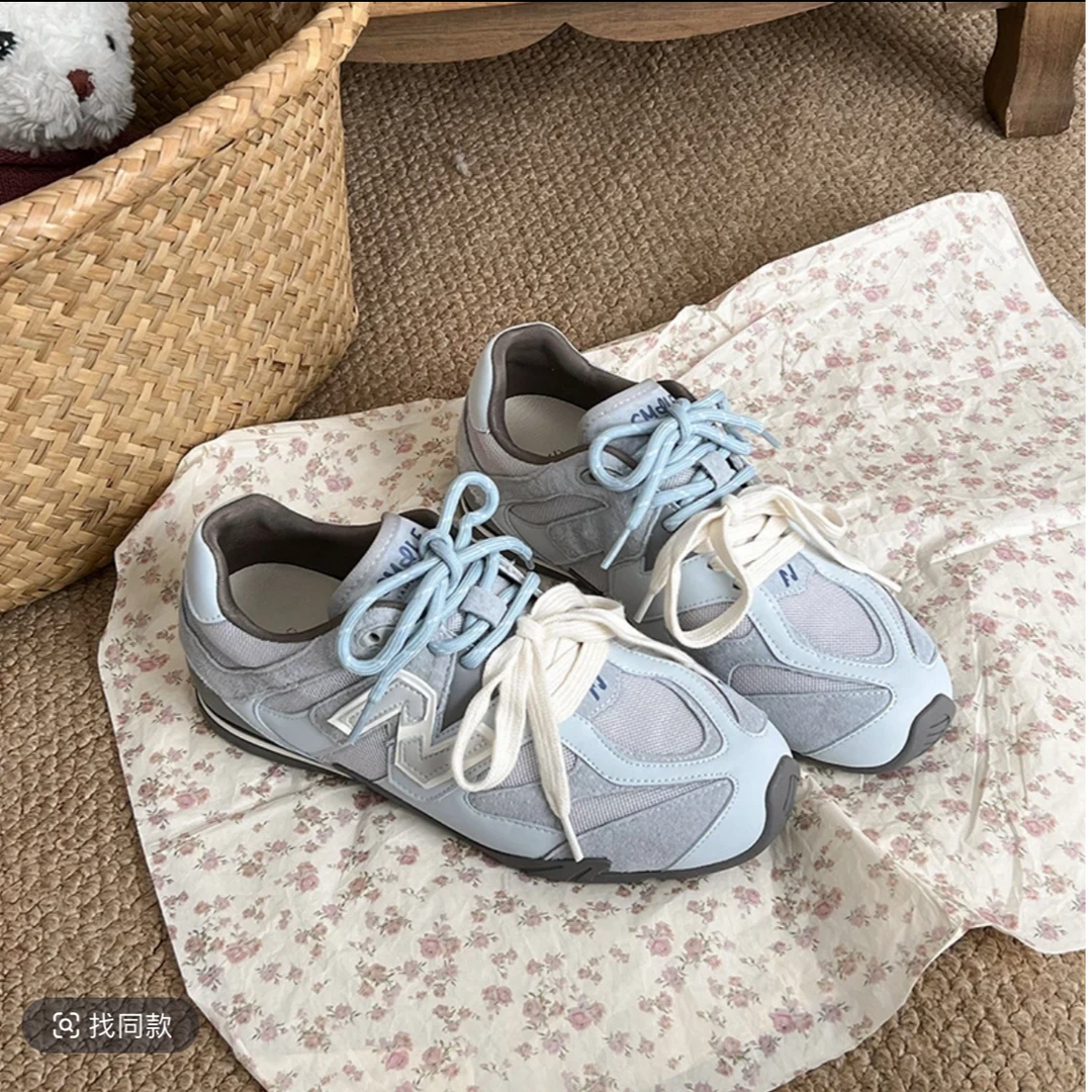 三福海盐蓝复古德训鞋女2025春秋新款女学院风百搭舒适运动阿甘鞋