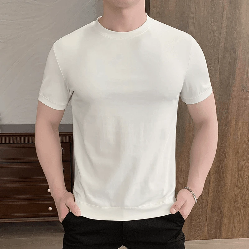 【热销质感】2025轻奢男士短袖T恤纯色圆领半袖热销百搭潮流上衣服