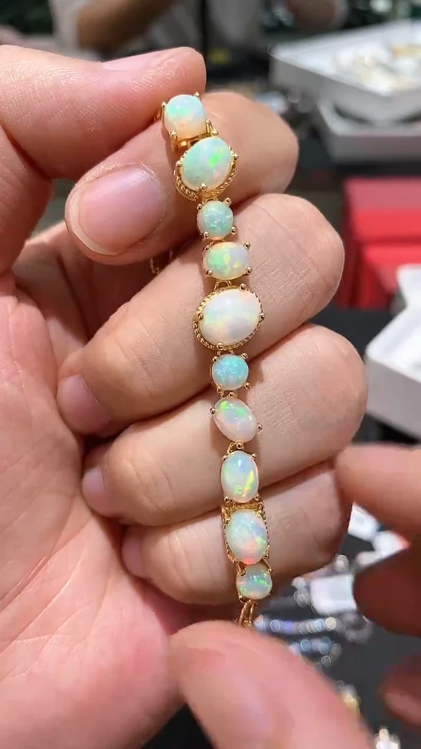 【闪购商品】欧泊手链银S925镀金镶嵌手链
