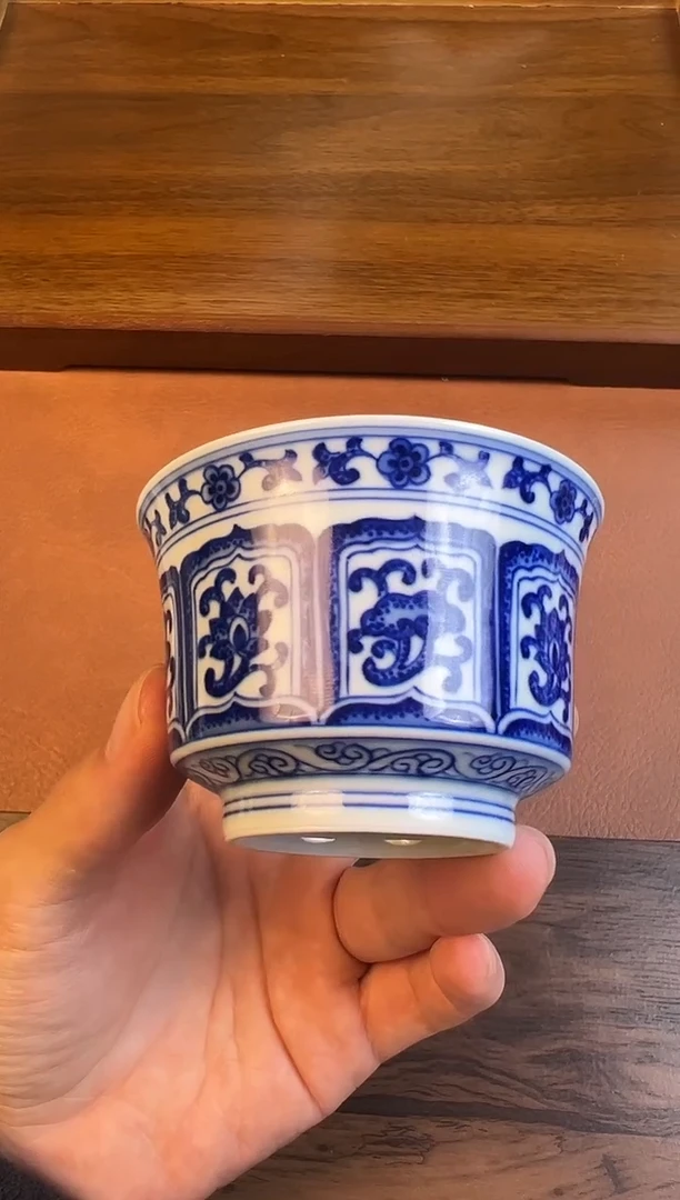 问青坊纯手工手绘青花林芝纹柴窑马蹄杯