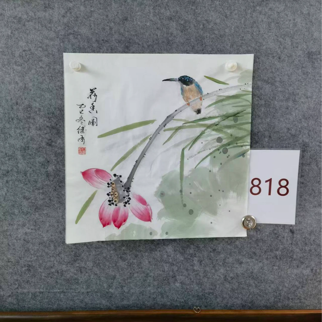 手绘原稿绘画三尺斗方荷花图818
