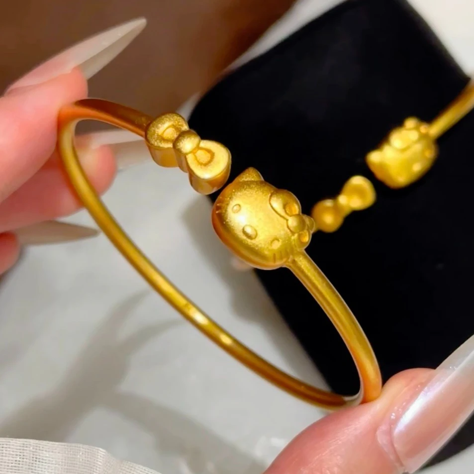 铜合金手镯 KT猫蝴蝶结手镯简约精致卡通可爱开口手镯圈口可调节