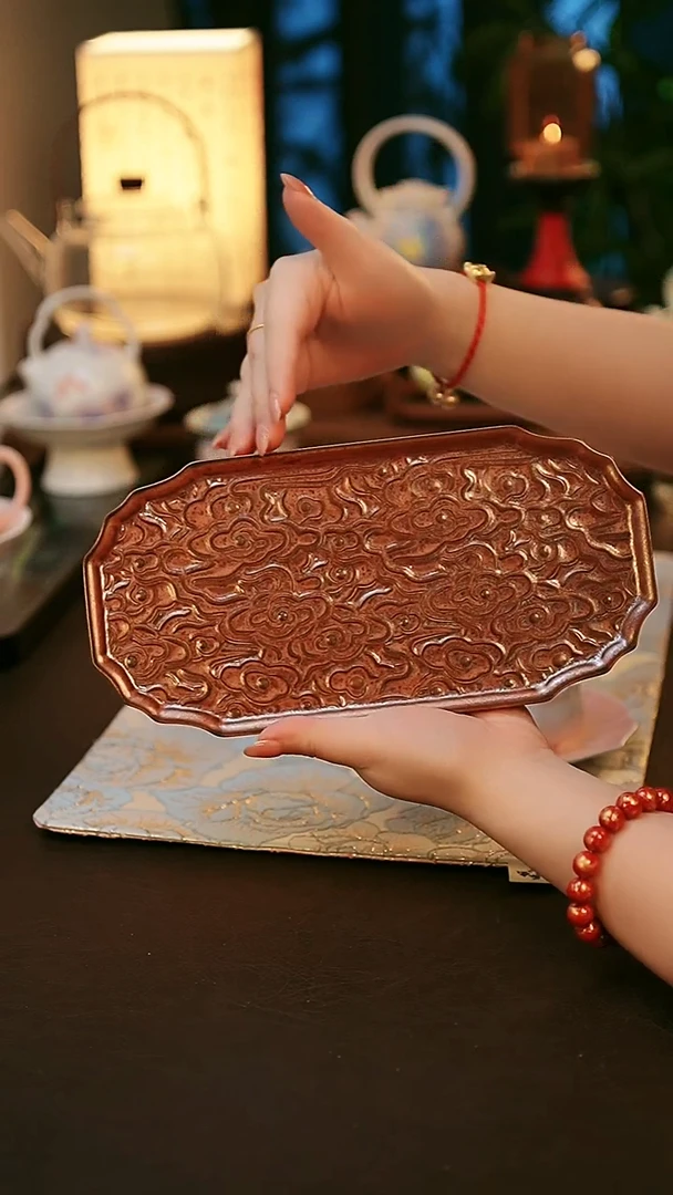 青云茶斋陶瓷茶具流釉金祥云干泡盘