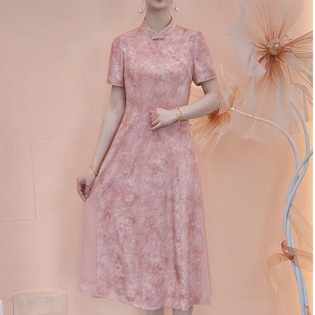 【爱娜女装】夏季新款修身显瘦气质中国风优雅新中式减龄连衣裙