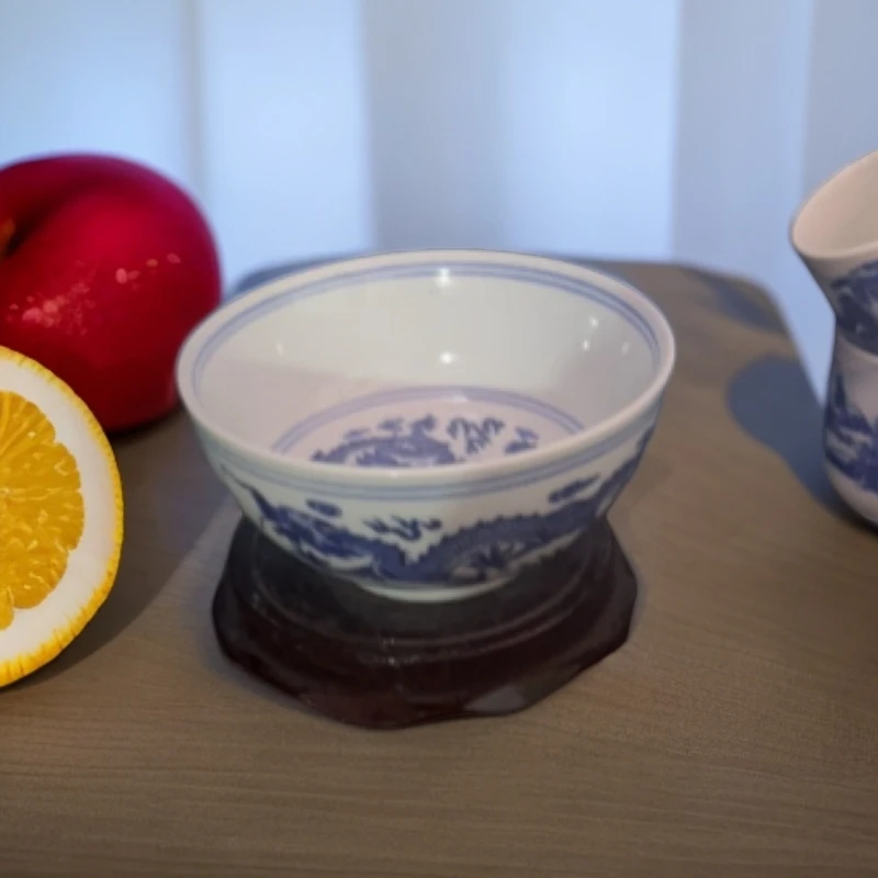 景德镇陶瓷青花釉下双龙5.5寸米饭碗