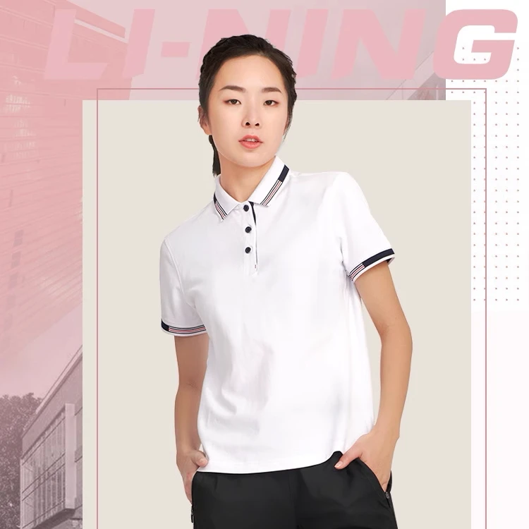 李宁短袖POLO衫2025夏季男女情侣纯色翻领半袖T恤多巴胺女款Polo