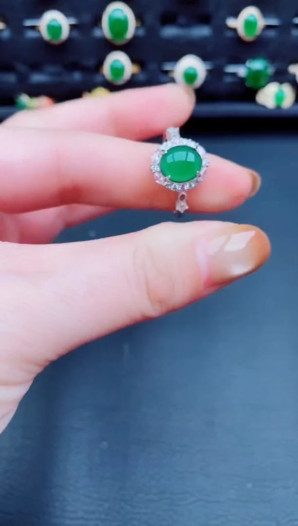 【闪购商品】翡翠戒指银S925镶嵌天然a货翡翠105