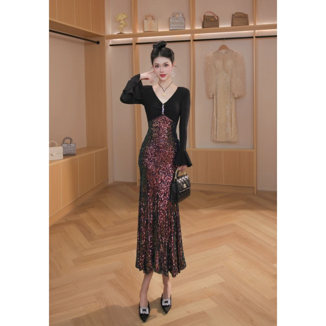 【设计师定制】新款时尚高定气质鱼尾连衣裙91375