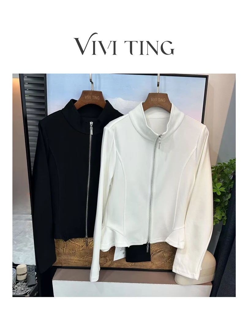 【VIVI·TING】婷姐推荐春装新款修身显瘦百搭双拉链半高领卫衣s190