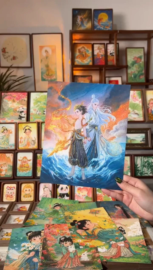 【闪购商品】国画哪吒 手绘国画10寸画芯