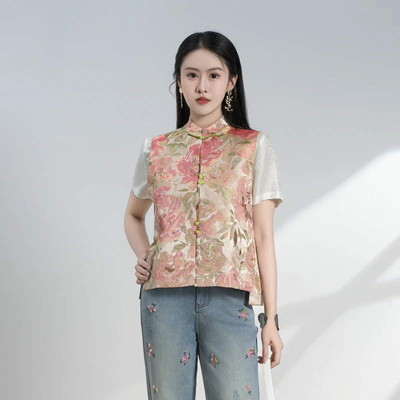 宋锦（芊眠）夏季新款中式时尚国风宽松立领百搭马甲60588