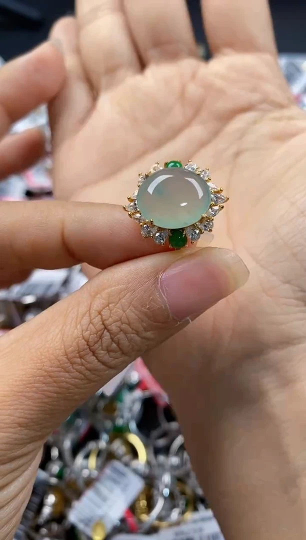 银S925镶嵌戒指翡翠222---10