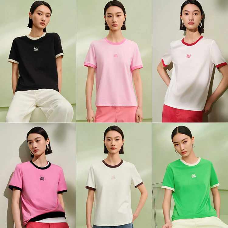 【曼德诗】曼德诗龙年莫代尔混纺T恤2024春复古短袖M313108585