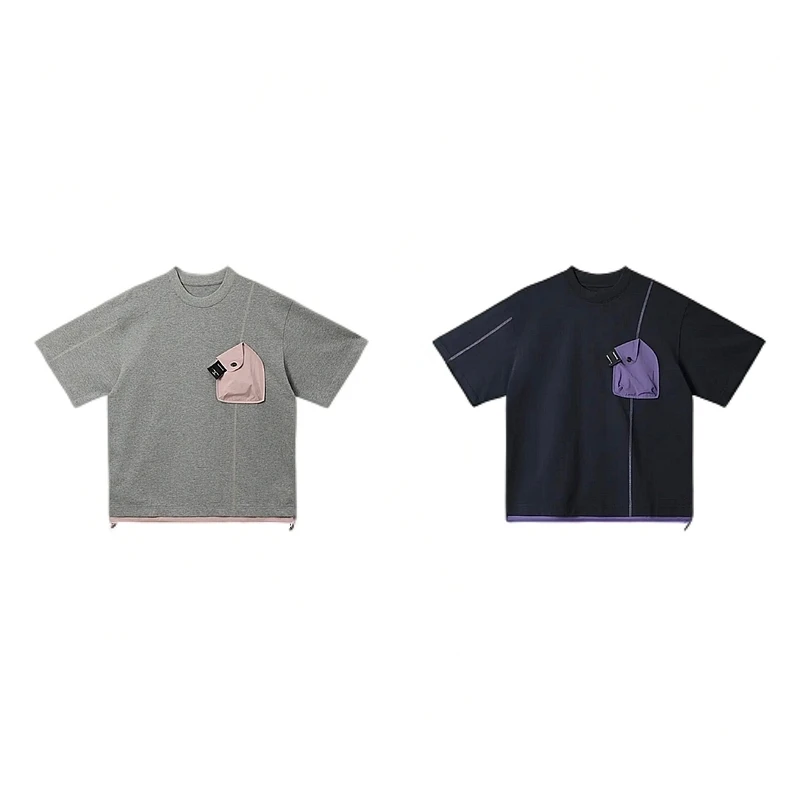 【小众设计抽绳拼接撞色短袖】夏季男女童同款休闲百搭时尚T恤纯棉