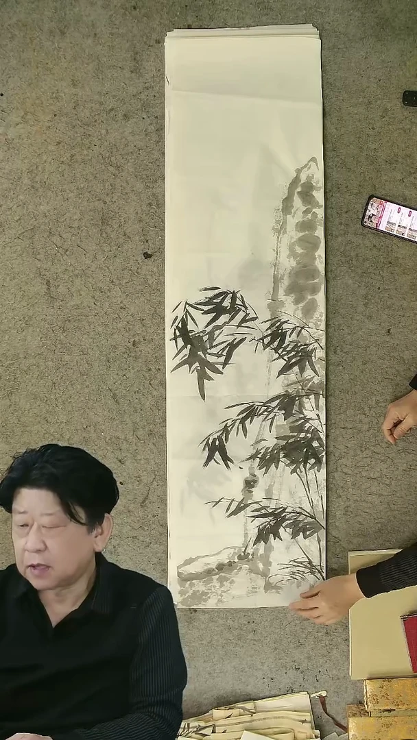 国画四尺对开  墨竹条屏 34*138cm