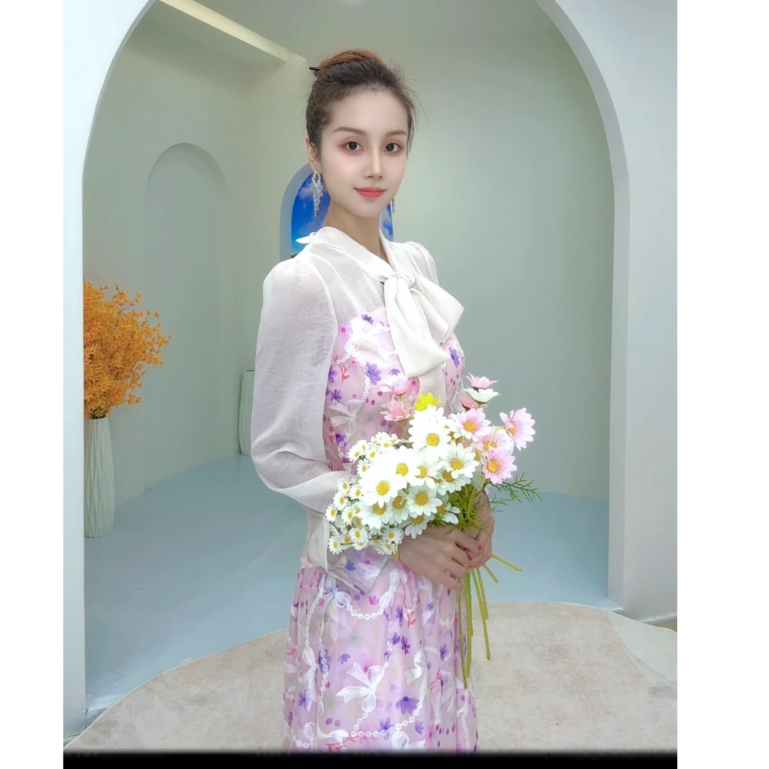 名品汇原创【紫影碟秀】重工碟舞雾影绣花大裙摆收腰气质连衣裙