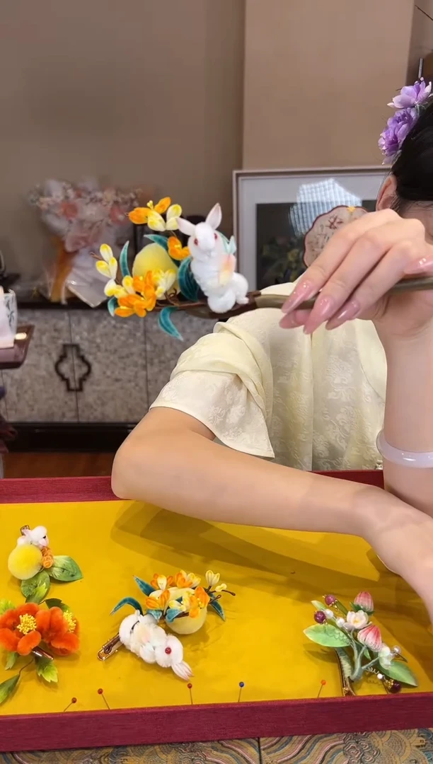 刺绣发簪 非遗绒花（发饰）
