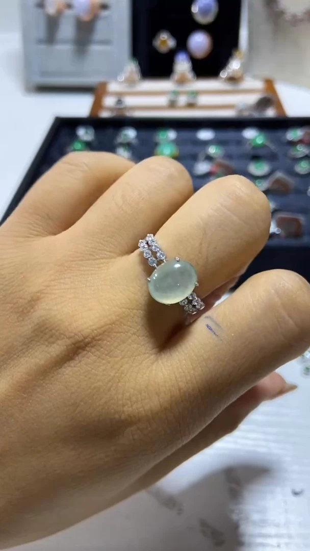 【闪购商品】翡翠戒指银S925镶嵌缅甸天然A翡翠戒指