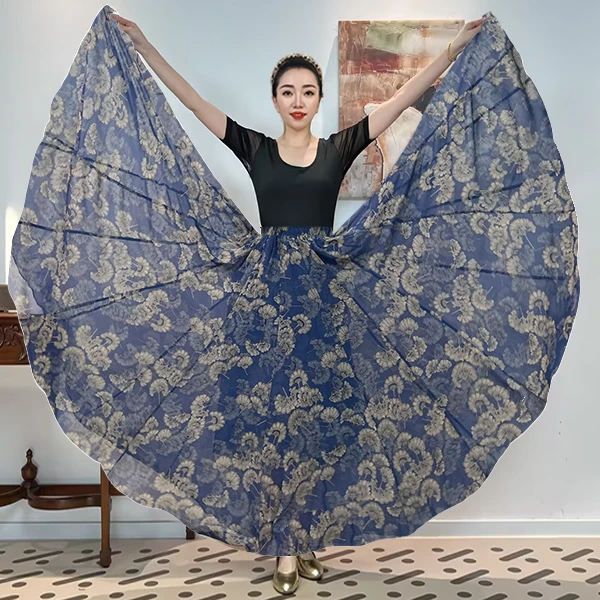 《香云银杏》乔其纱长款大摆时尚半身裙/720°带衬裙