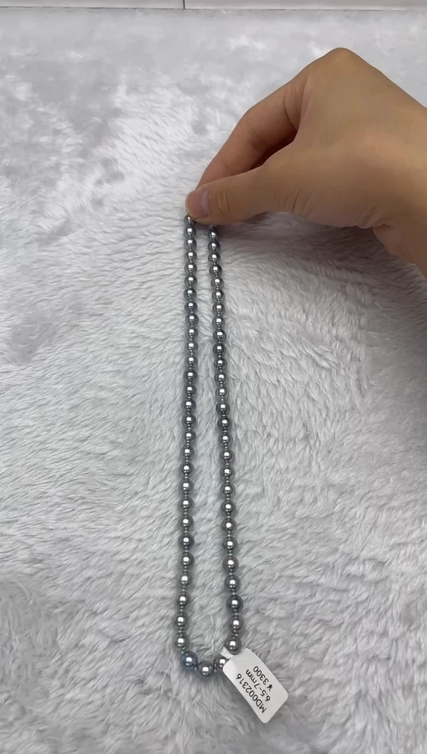 项链银S925镶嵌海水珍珠AK真多麻6.5-7mm