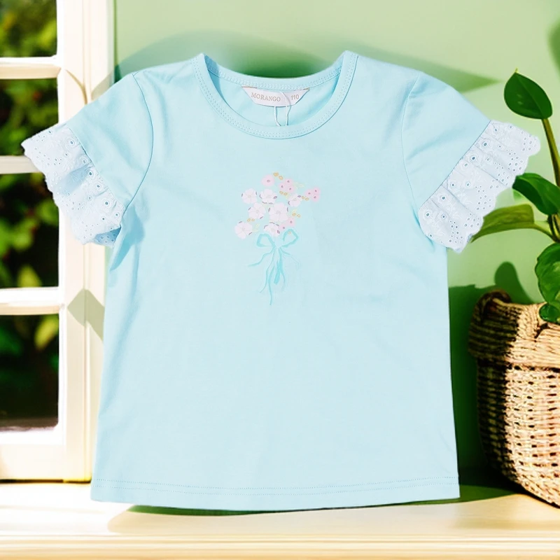 【童装】1001儿童宝宝女童圆领打底洋气套头夏季大童百褶简约T恤