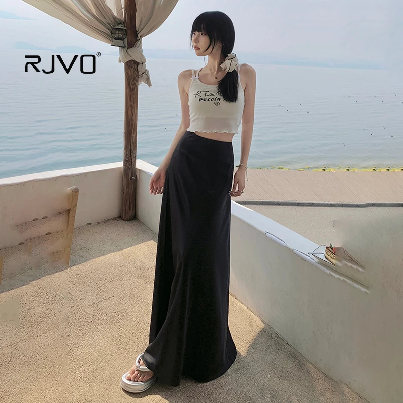 RJVO流光极简垂坠修身a字裙女新款高级感半身长裙高腰显瘦裙子
