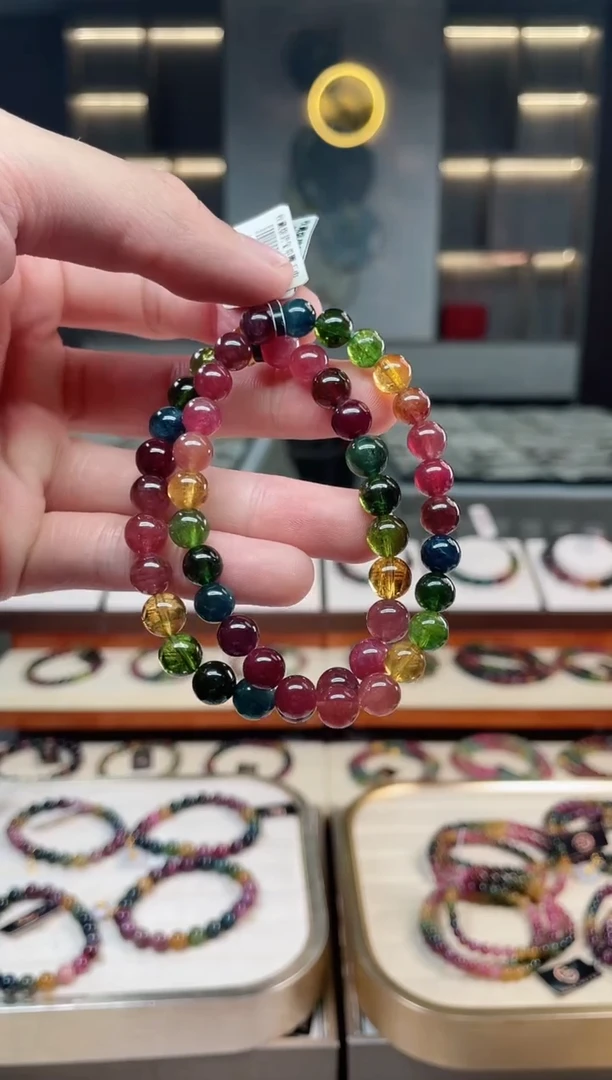 未镶嵌冰透体老矿碧玺彩虹单圈手串7mm+碧玺多样性发一条xion