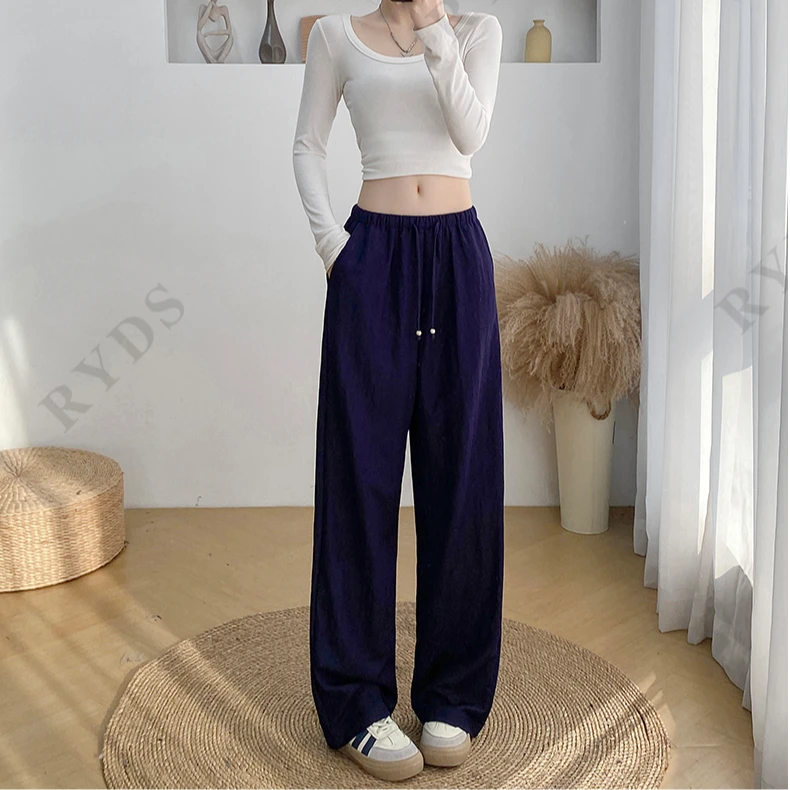 莱赛尔天丝亚麻裤显瘦宽松窄版阔腿裤K7372