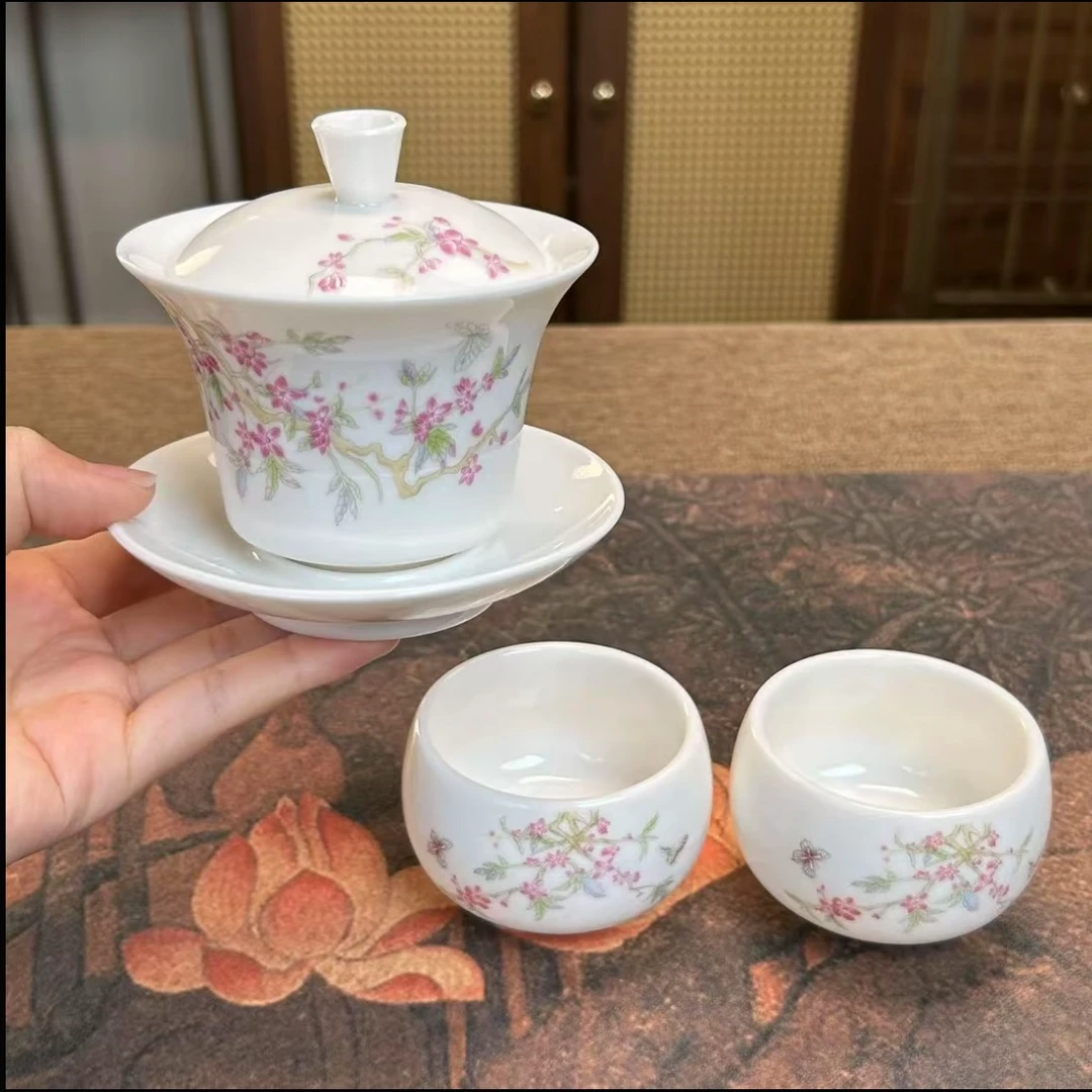 ZH2689桃花马蹄盖碗+桃花主人杯