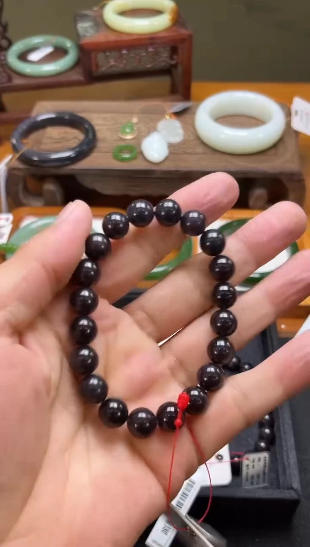 未镶嵌手串和田玉卡10青海烟紫 圆珠 多样性发一